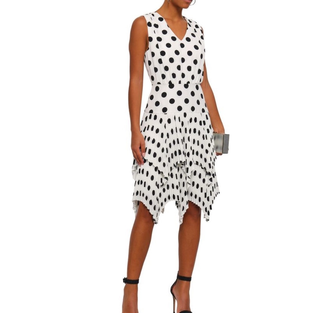 Mikael Aghal Pleated Polka Dot Crepe Dress